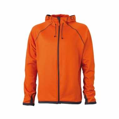 Oranje heren fleece jasje met capuchon